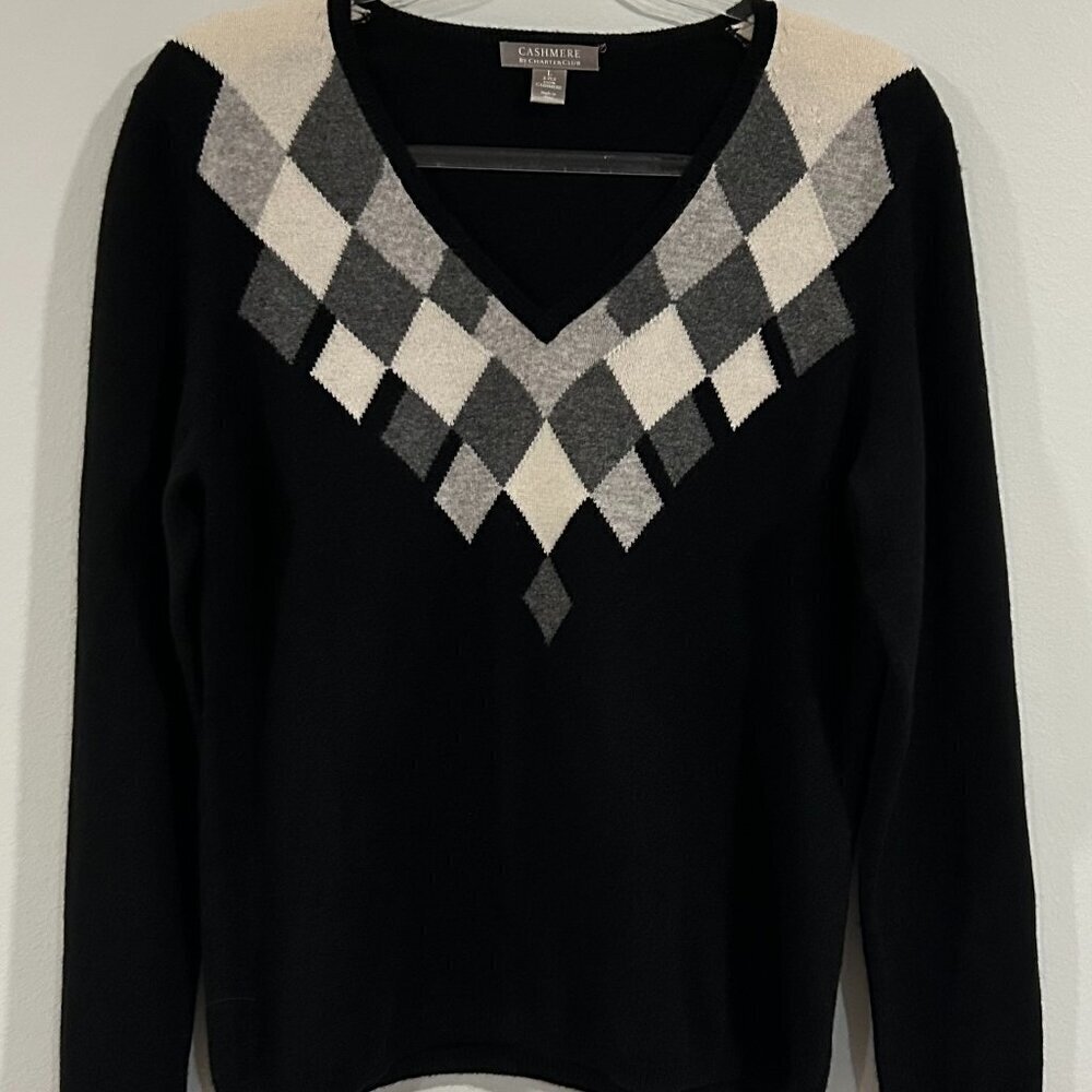 Charter Club Cashmere Sweater Argyle Print Size L